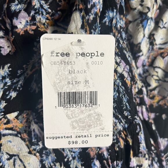 Free People Washed Ashore Black Floral Print Twist Back Mini Dress Size M - Picture 13 of 14